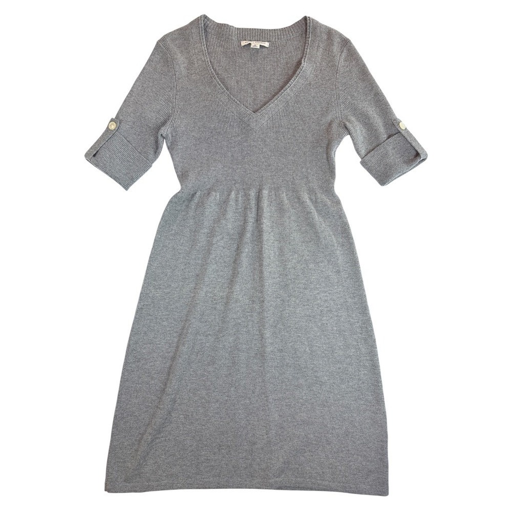 Banana Republic Sweater‎ Dress Women S Gray Wool Cashmere V-Neck Short Sleeve